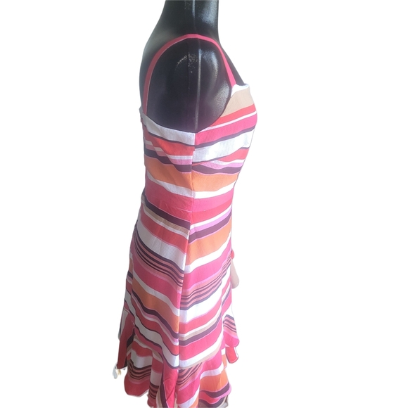 Nicole Miller Studio Striped Multicolor Ruffle Hem Dress 8 - Picture 3 of 6